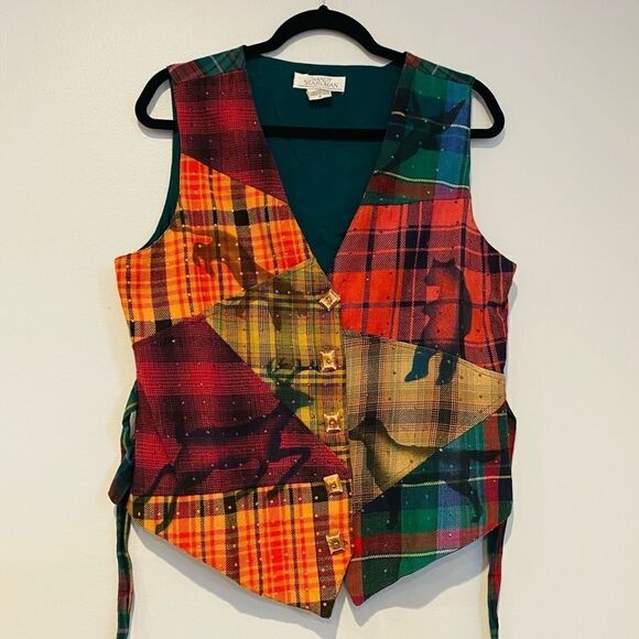 Sandy Starkman Multi Color Sequin Plaid Vest Size Medium - Picture 1 of 5